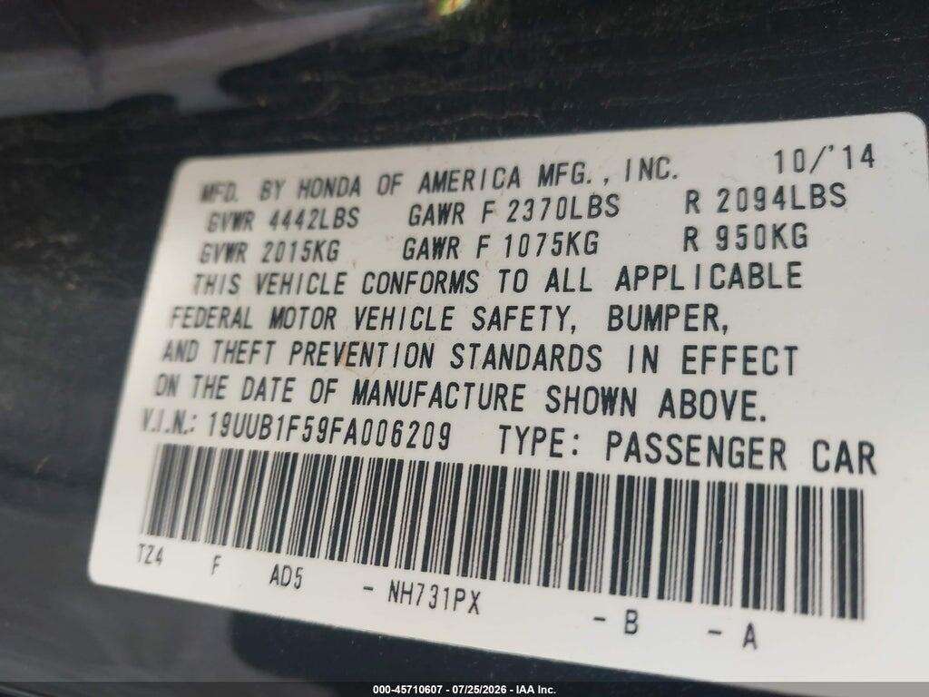 19UUB1F59FA006209 2015 ACURA TLX photo no. 9