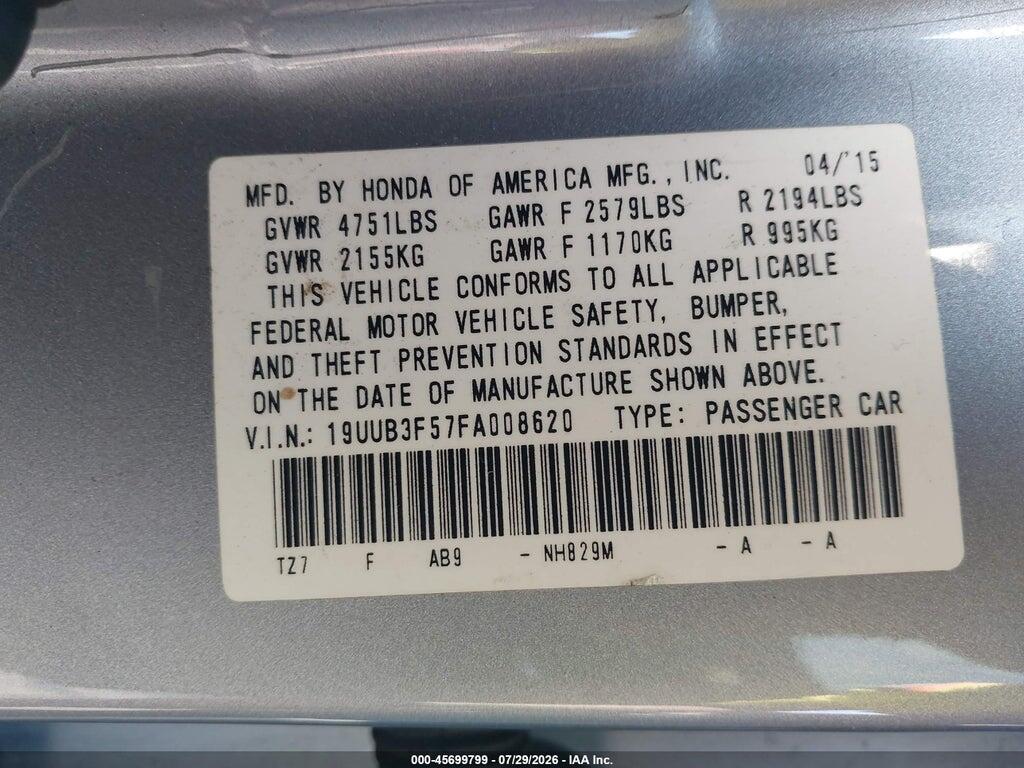 19UUB3F57FA008620 2015 ACURA TLX photo no. 9