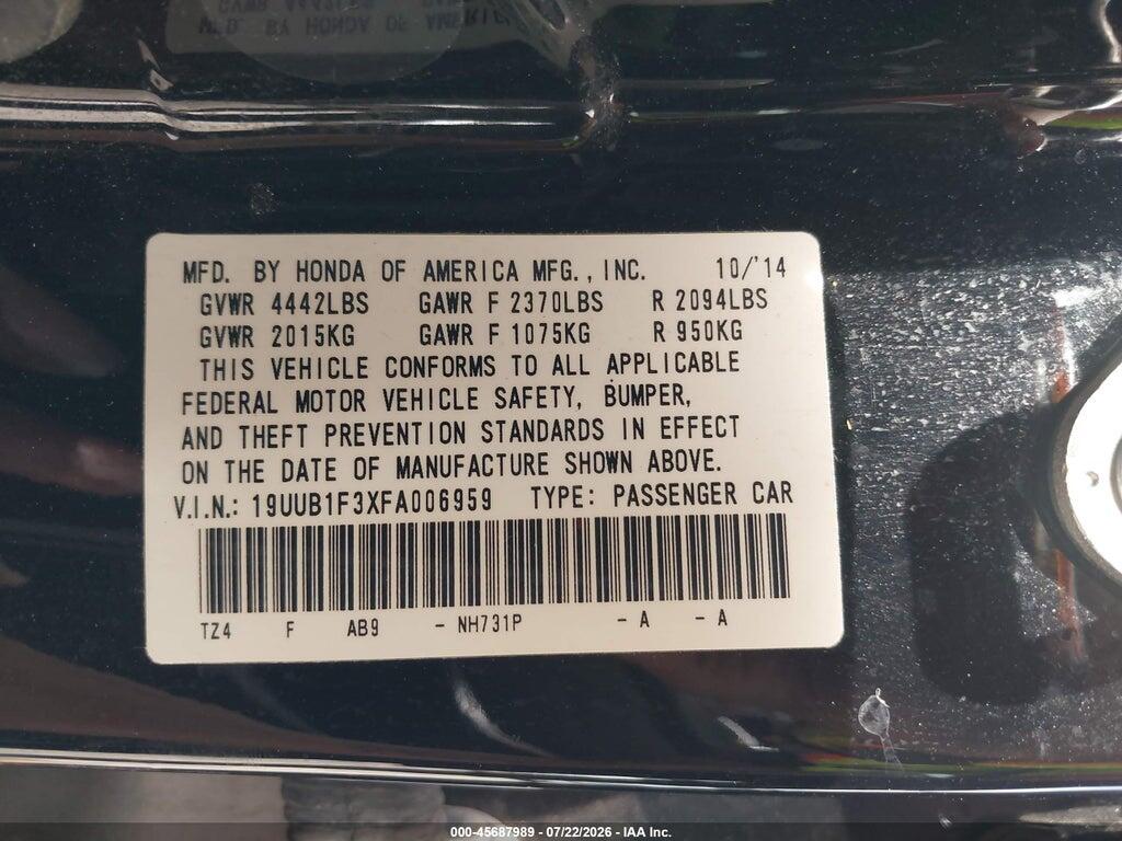 19UUB1F3XFA006959 2015 ACURA TLX photo no. 9