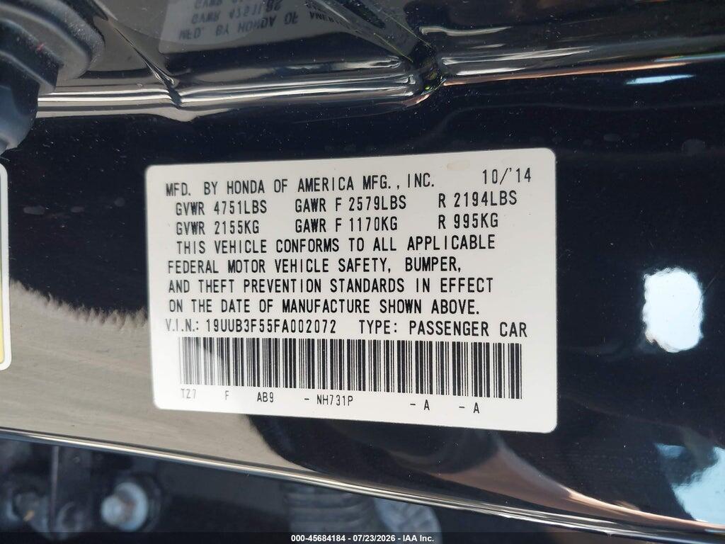 19UUB3F55FA002072 2015 ACURA TLX photo no. 9