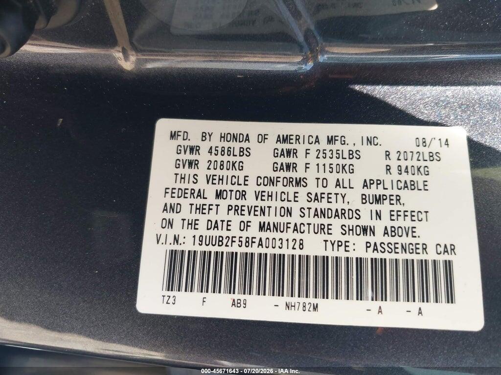 19UUB2F58FA003128 2015 ACURA TLX photo no. 9