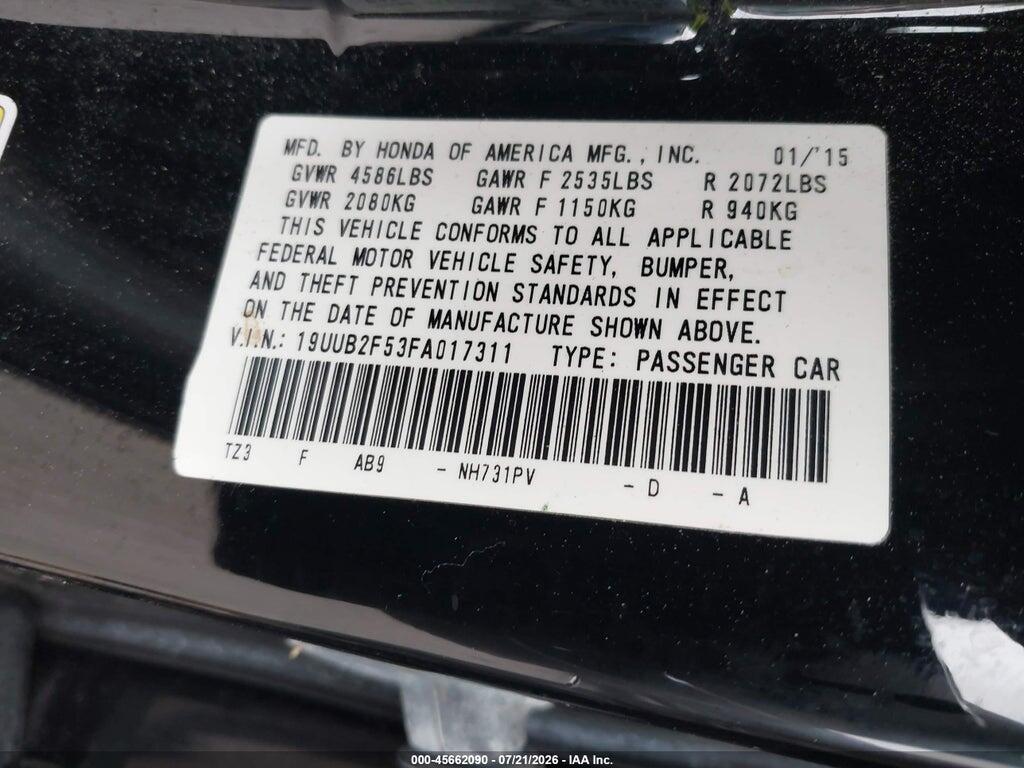 19UUB2F53FA017311 2015 ACURA TLX photo no. 9