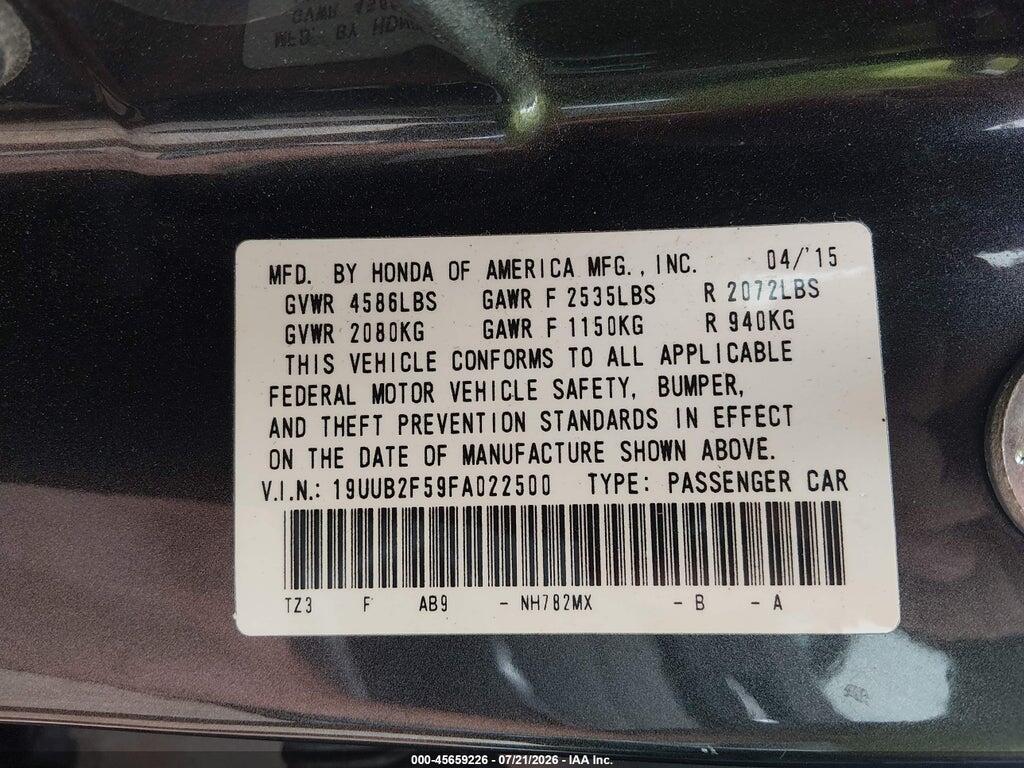 19UUB2F59FA022500 2015 ACURA TLX photo no. 9