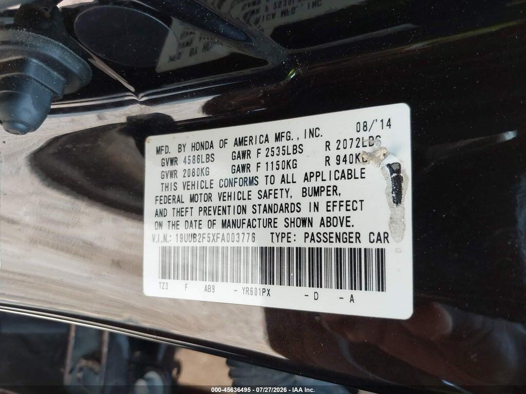19UUB2F5XFA003776 2015 ACURA TLX photo no. 9