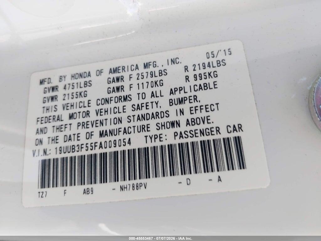19UUB3F55FA009054 2015 ACURA TLX photo no. 9