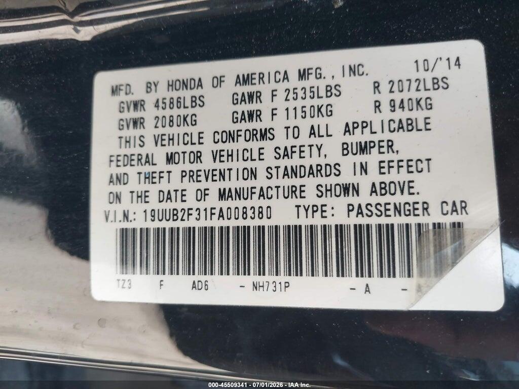 19UUB2F31FA008380 2015 ACURA TLX photo no. 9