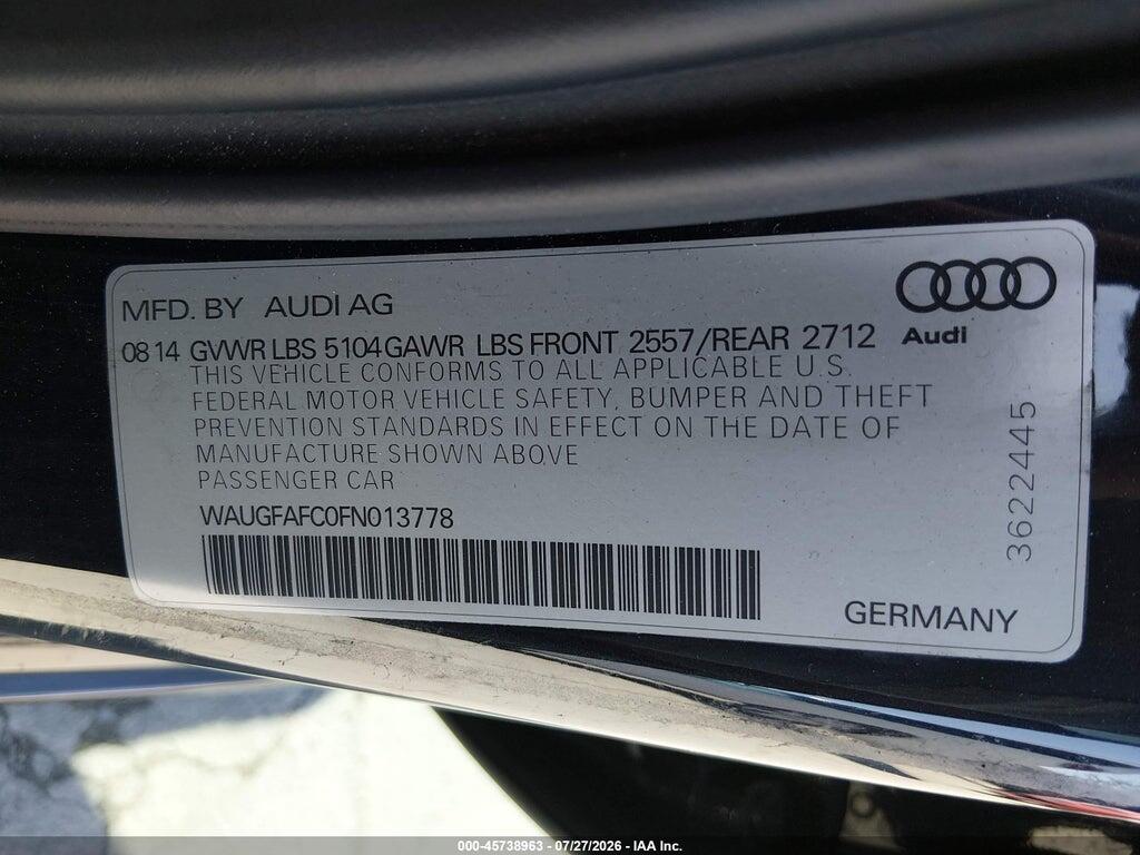 WAUGFAFC0FN013778 2015 AUDI A6 photo no. 9