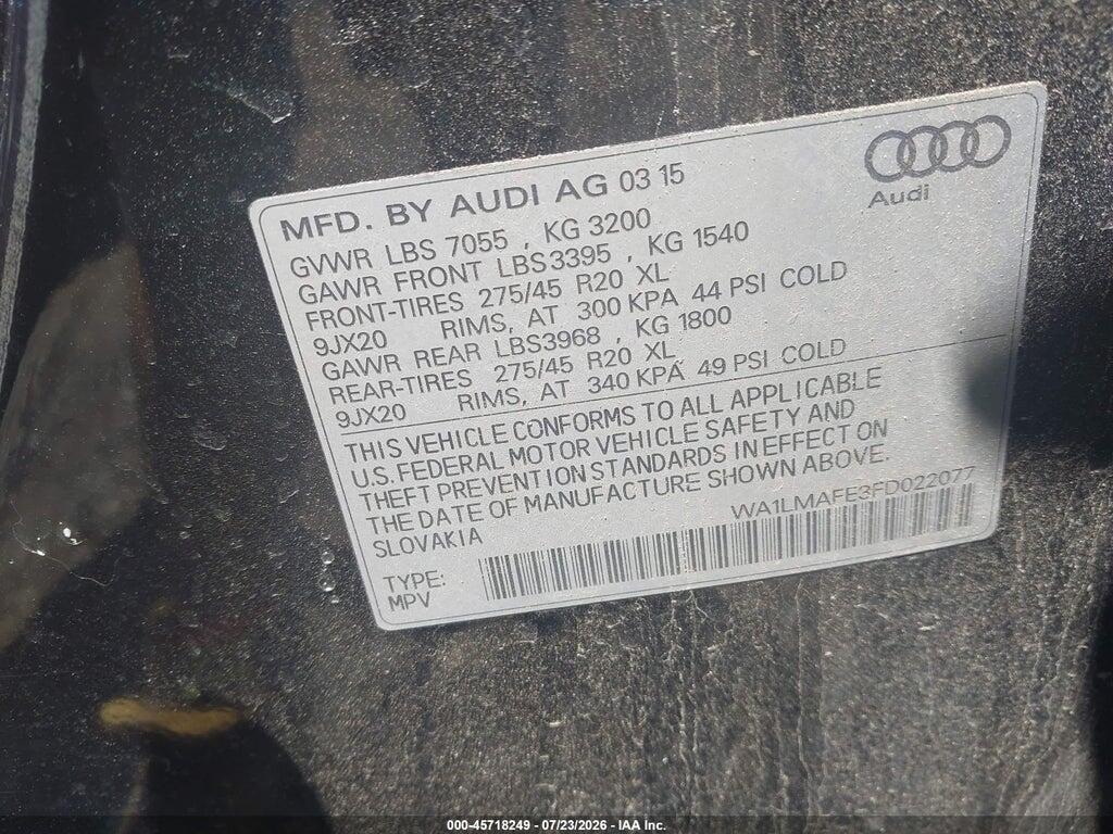 WA1LMAFE3FD022077 2015 AUDI Q7 photo no. 9