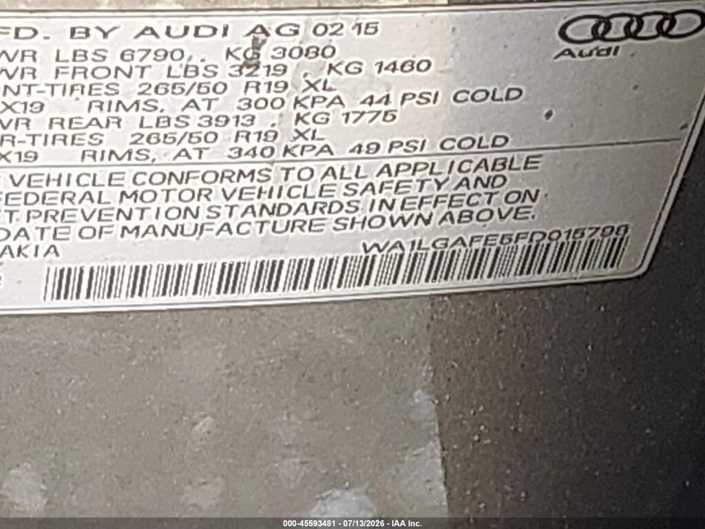 WA1LGAFE5FD015798 2015 AUDI Q7 photo no. 9