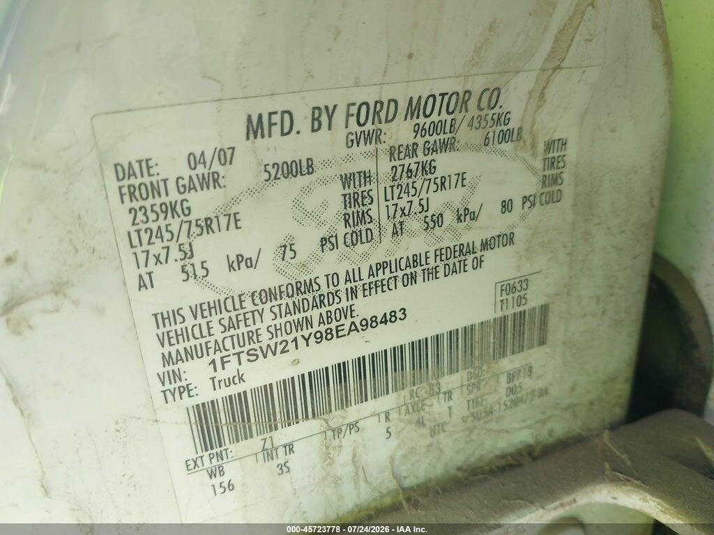 1FTSW21Y98EA98483 2008 FORD F-250 photo no. 9