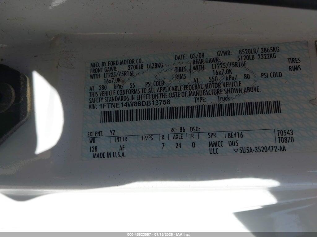 1FTNE14W88DB13758 2008 FORD E-150 photo no. 9
