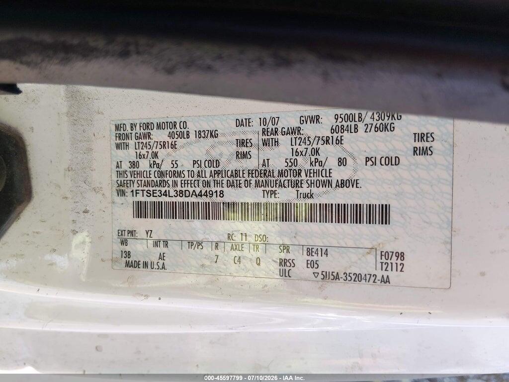 1FTSE34L38DA44918 2008 FORD E-350 SUPER DUTY photo no. 9
