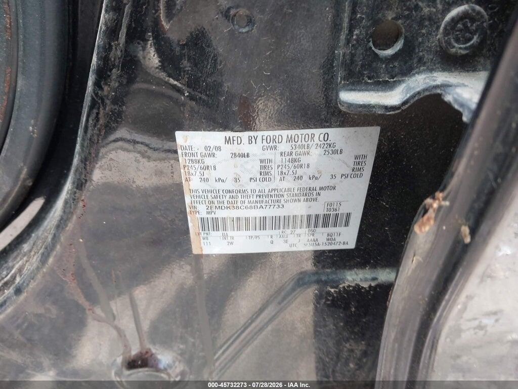 2FMDK38C68BA77733 2008 FORD EDGE photo no. 9