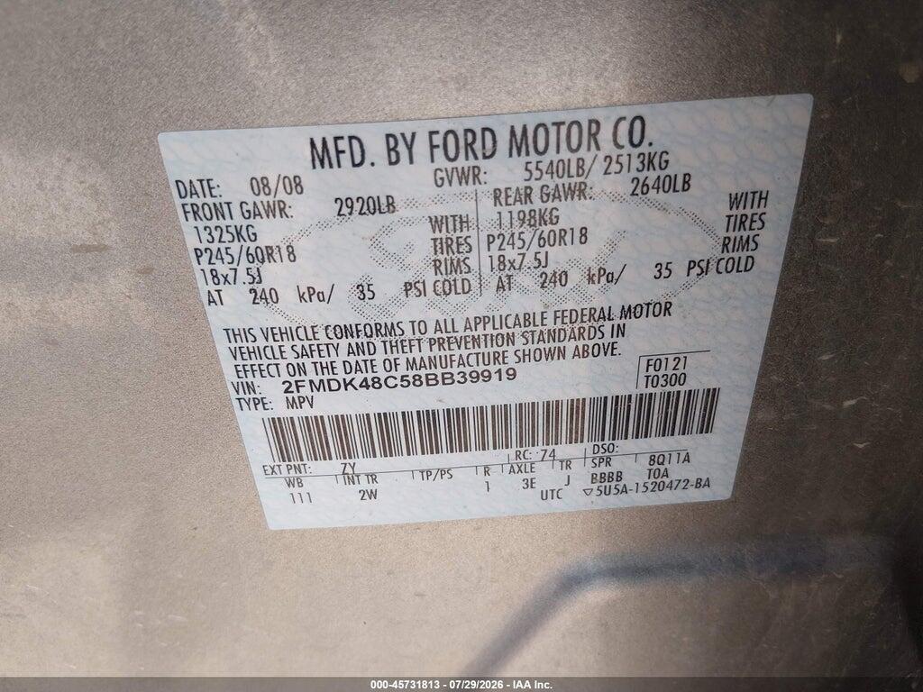 2FMDK48C58BB39919 2008 FORD EDGE photo no. 9