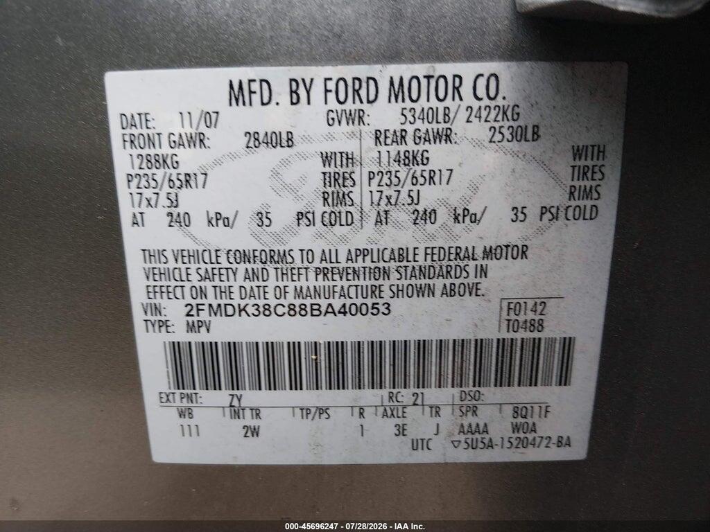 2FMDK38C88BA40053 2008 FORD EDGE photo no. 9