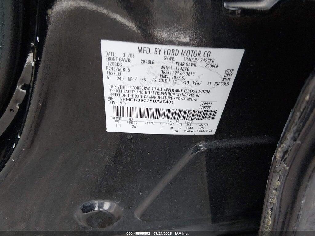 2FMDK39C28BA50401 2008 FORD EDGE photo no. 9