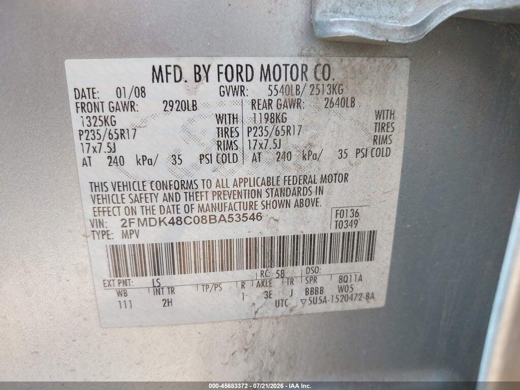 2FMDK48C08BA53546 2008 FORD EDGE photo no. 9