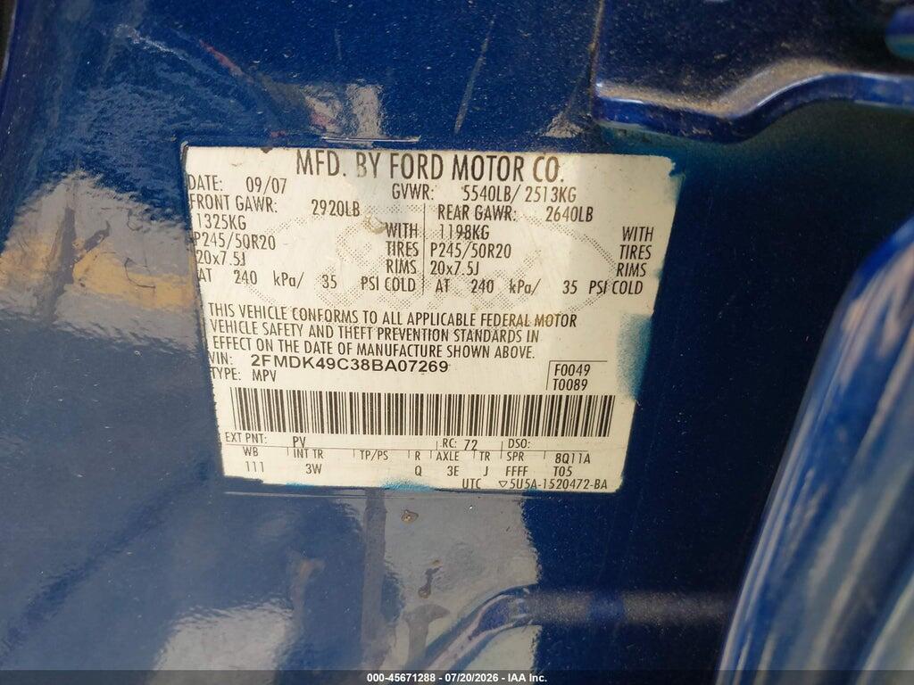 2FMDK49C38BA07269 2008 FORD EDGE photo no. 9