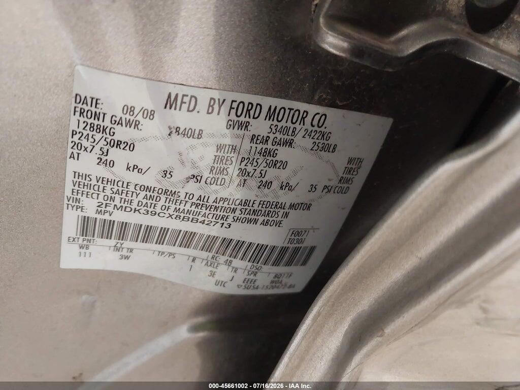 2FMDK39CX8BB42713 2008 FORD EDGE photo no. 9