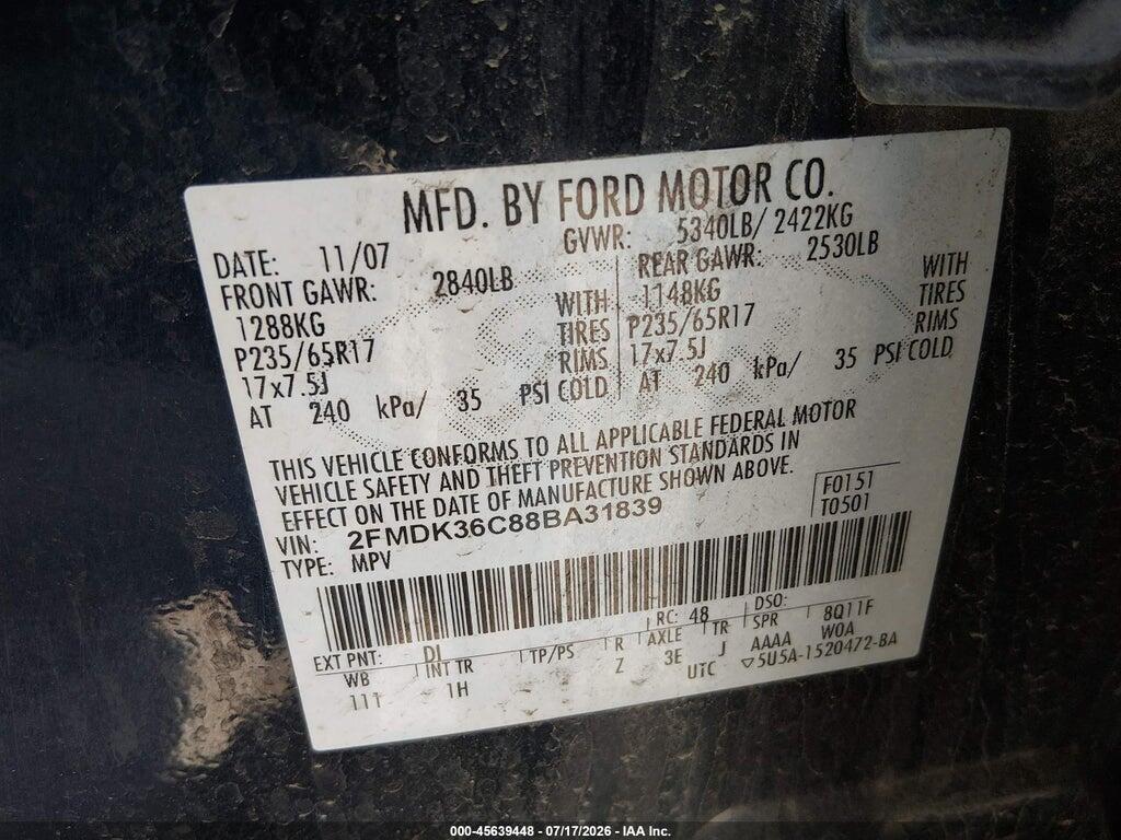 2FMDK36C88BA31839 2008 FORD EDGE photo no. 9