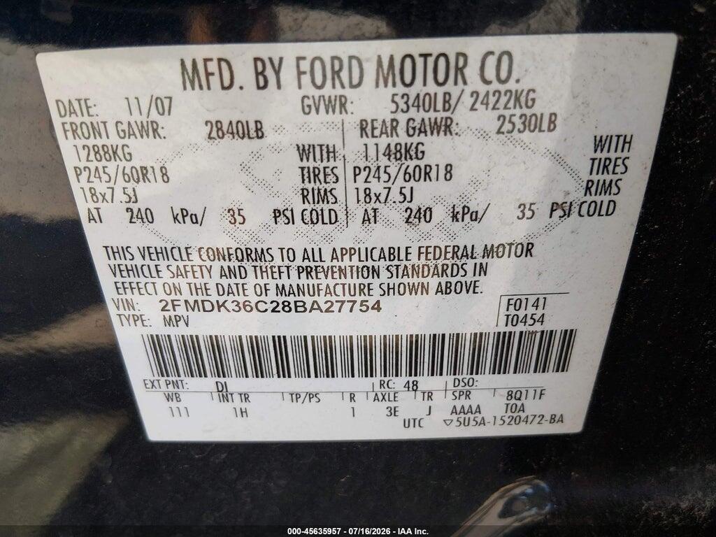 2FMDK36C28BA27754 2008 FORD EDGE photo no. 9