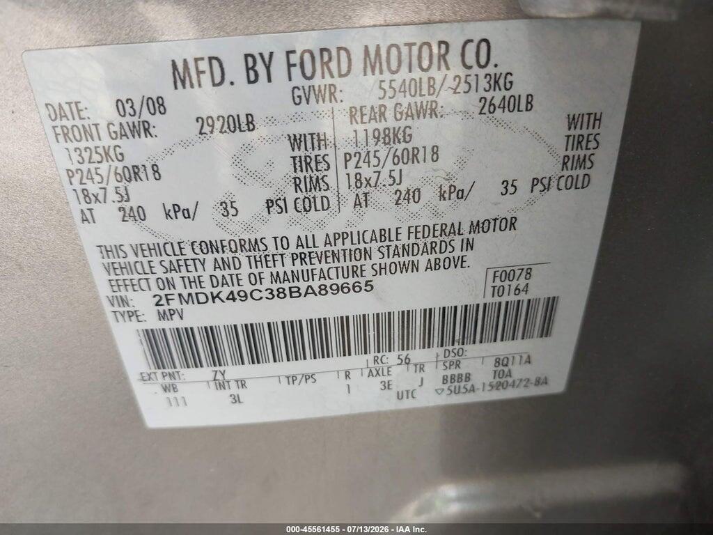 2FMDK49C38BA89665 2008 FORD EDGE photo no. 9