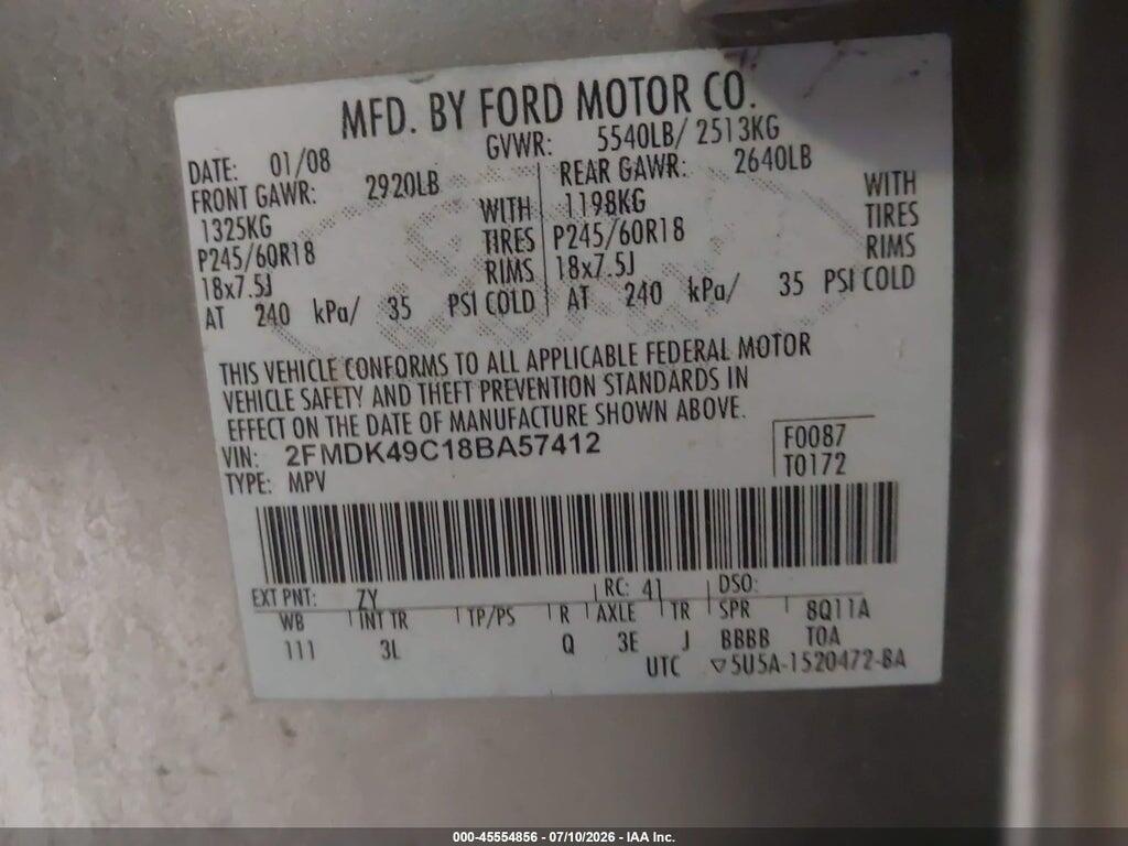 2FMDK49C18BA57412 2008 FORD EDGE photo no. 9