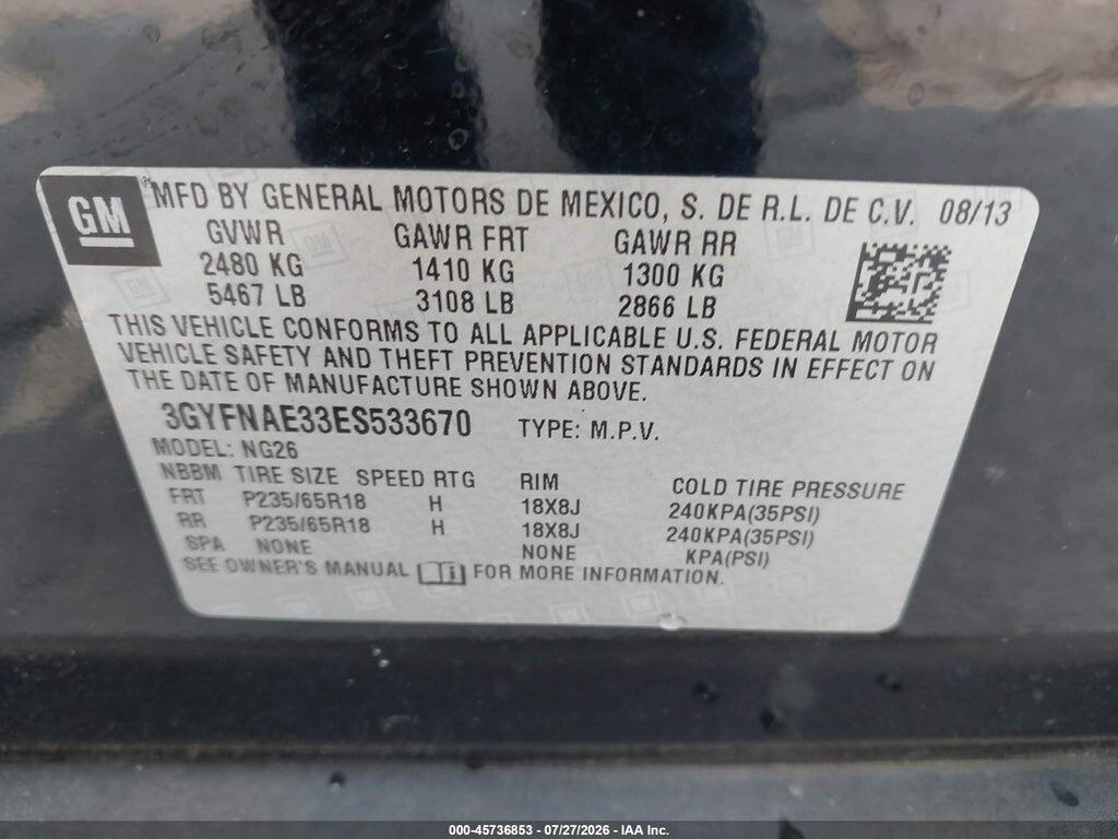 3GYFNAE33ES533670 2014 CADILLAC SRX photo no. 9
