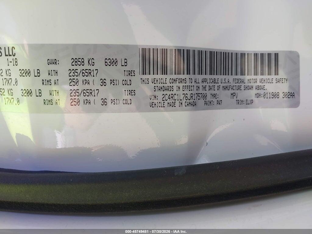 2C4RC1L76JR175700 2018 CHRYSLER PACIFICA HYBRID photo no. 9