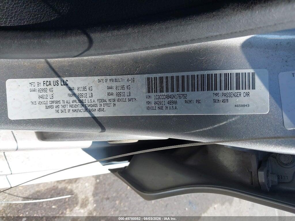 1C3CCCAB4GN176752 2016 CHRYSLER 200 photo no. 9