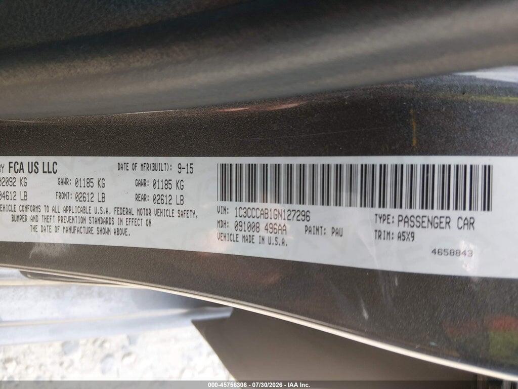 1C3CCCAB1GN127296 2016 CHRYSLER 200 photo no. 9