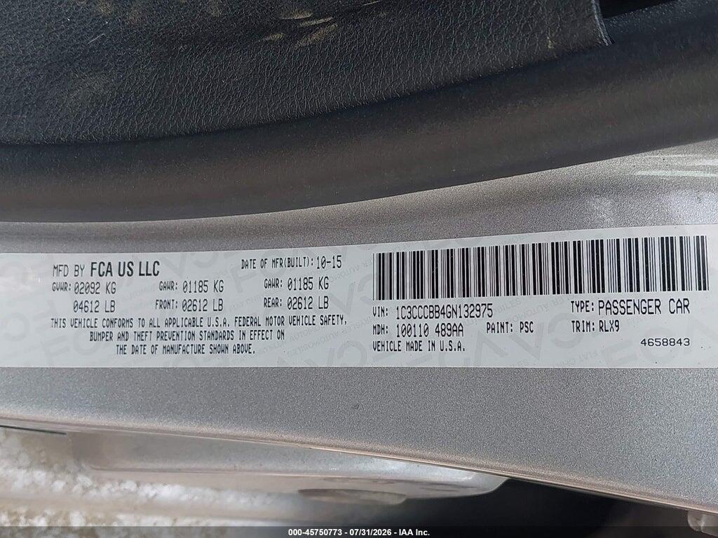 1C3CCCBB4GN132975 2016 CHRYSLER 200 photo no. 9