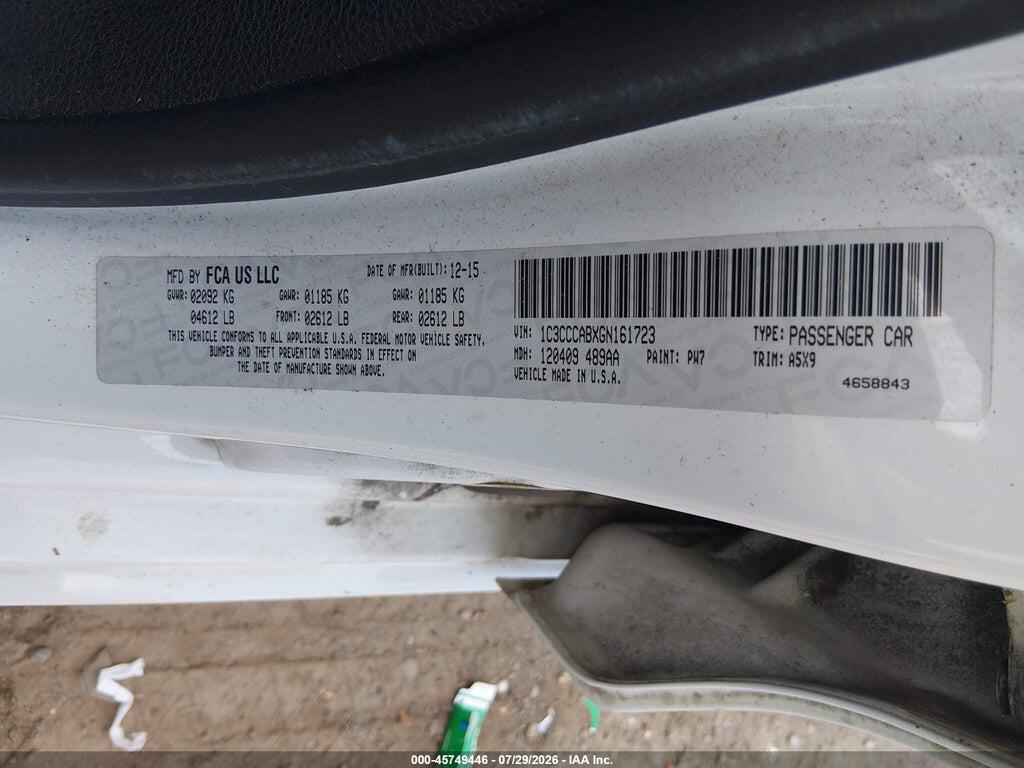 1C3CCCABXGN161723 2016 CHRYSLER 200 photo no. 9