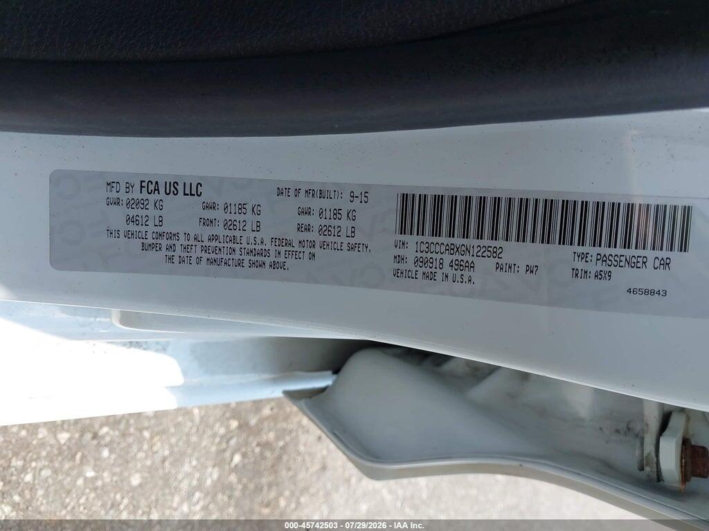 1C3CCCABXGN122582 2016 CHRYSLER 200 photo no. 9