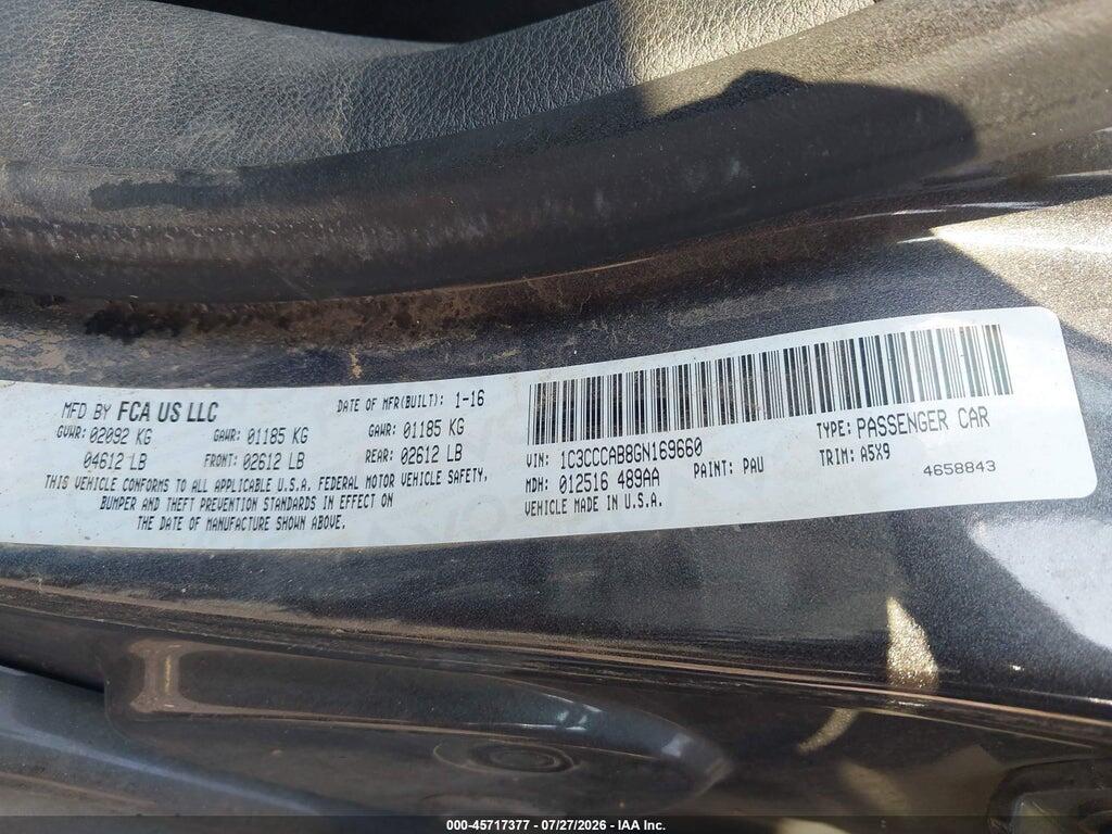 1C3CCCAB8GN169660 2016 CHRYSLER 200 photo no. 9