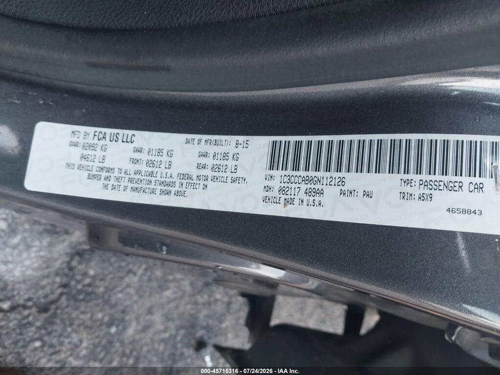 1C3CCCAB0GN112126 2016 CHRYSLER 200 photo no. 9