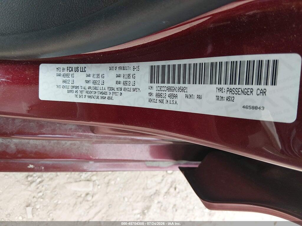 1C3CCCAB6GN105021 2016 CHRYSLER 200 photo no. 9