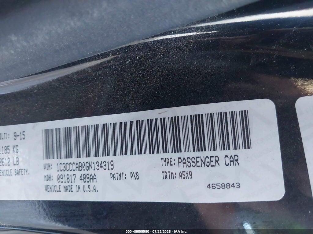 1C3CCCAB0GN134319 2016 CHRYSLER 200 photo no. 9