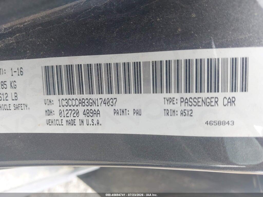 1C3CCCAB3GN174037 2016 CHRYSLER 200 photo no. 9