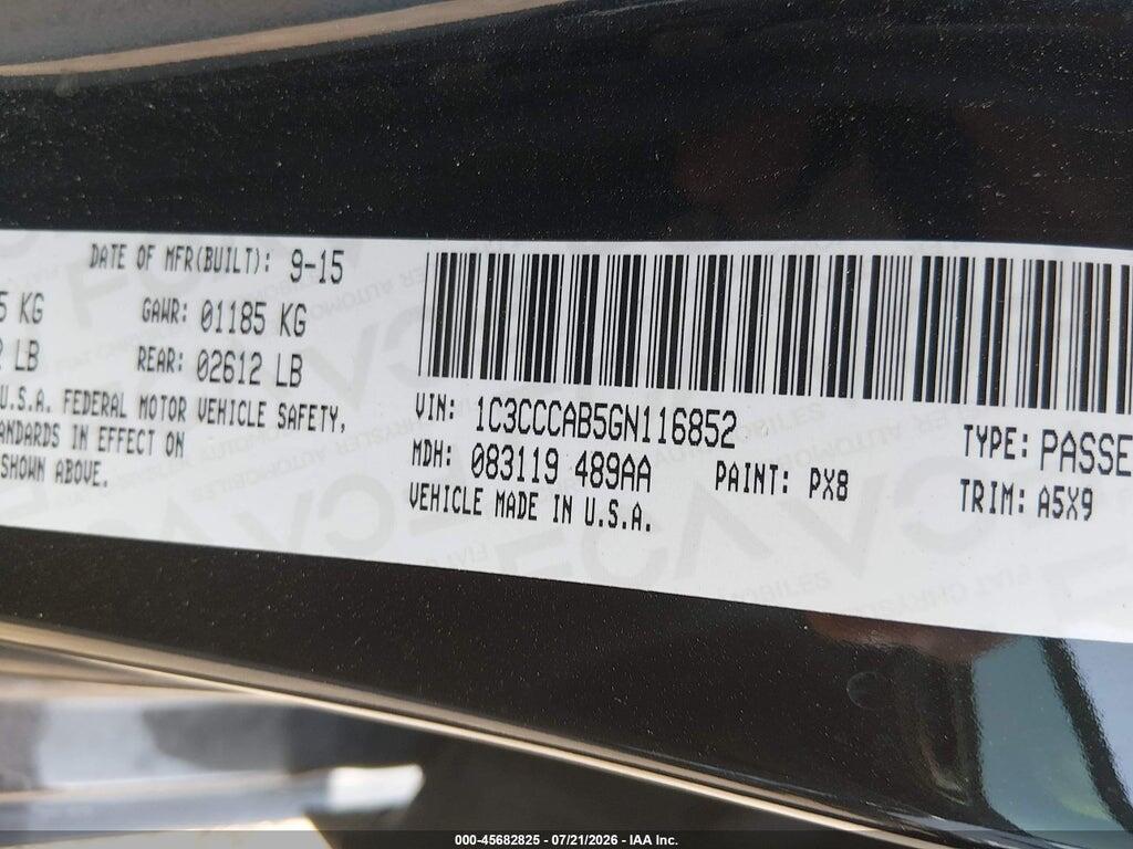 1C3CCCAB5GN116852 2016 CHRYSLER 200 photo no. 9
