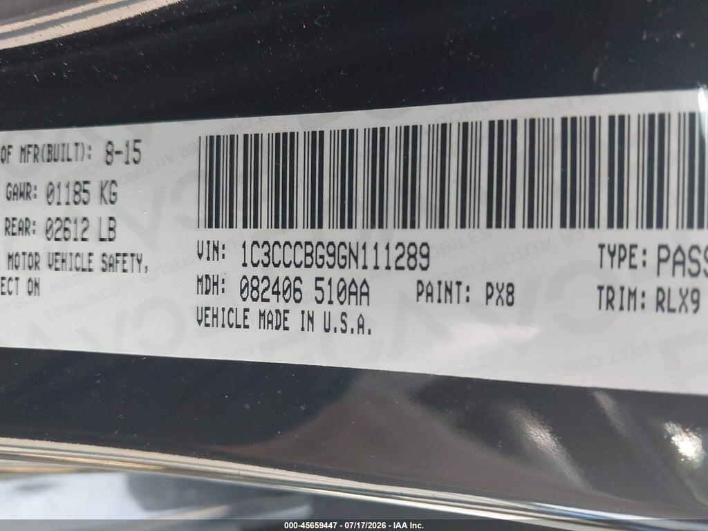 1C3CCCBG9GN111289 2016 CHRYSLER 200 photo no. 9