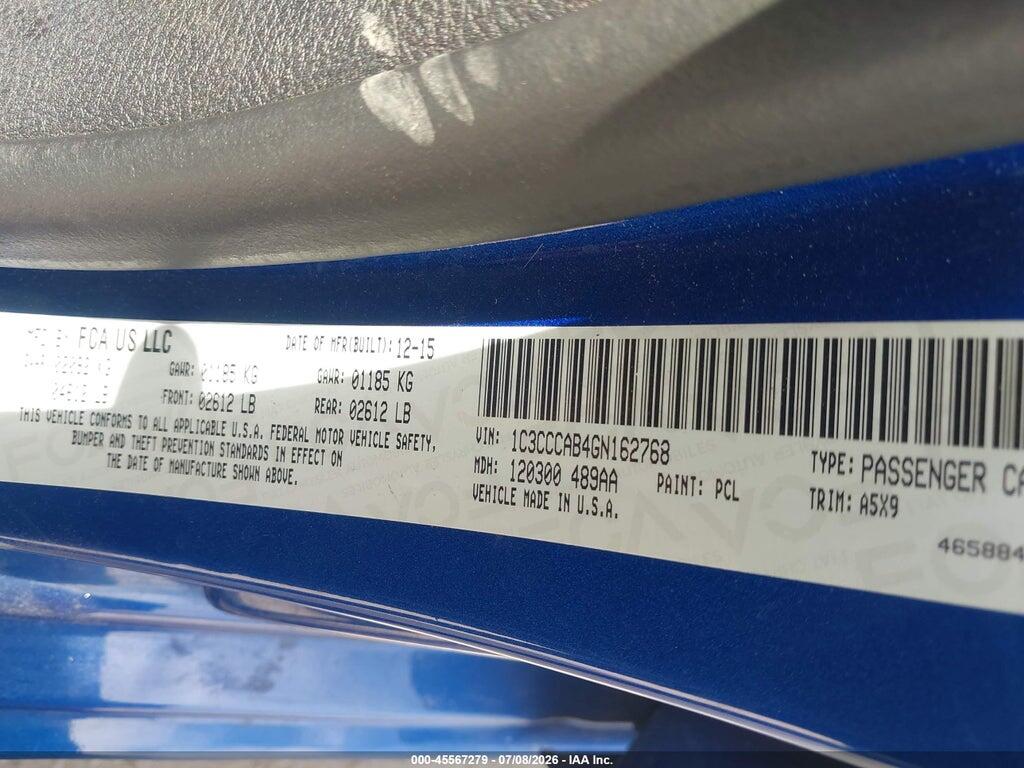 1C3CCCAB4GN162768 2016 CHRYSLER 200 photo no. 9