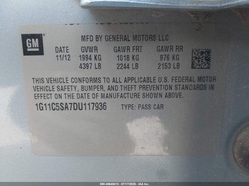 1G11C5SA7DU117936 2013 CHEVROLET MALIBU photo no. 9