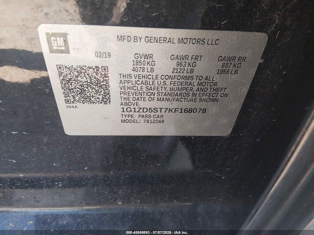 1G1ZD5ST7KF168078 2019 CHEVROLET MALIBU photo no. 9
