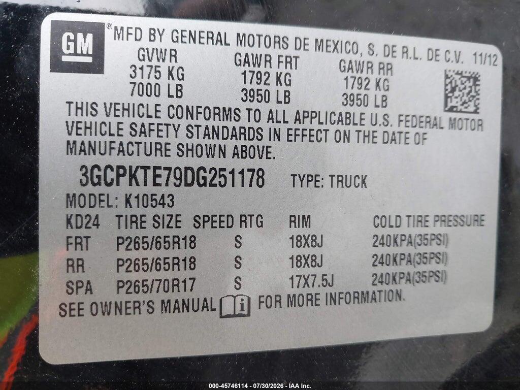 3GCPKTE79DG251178 2013 CHEVROLET SILVERADO 1500 photo no. 9