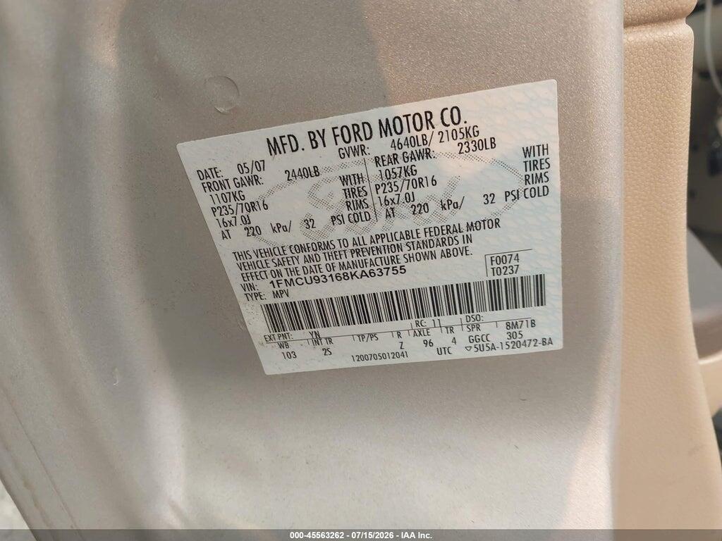 1FMCU93168KA63755 2008 FORD ESCAPE photo no. 9