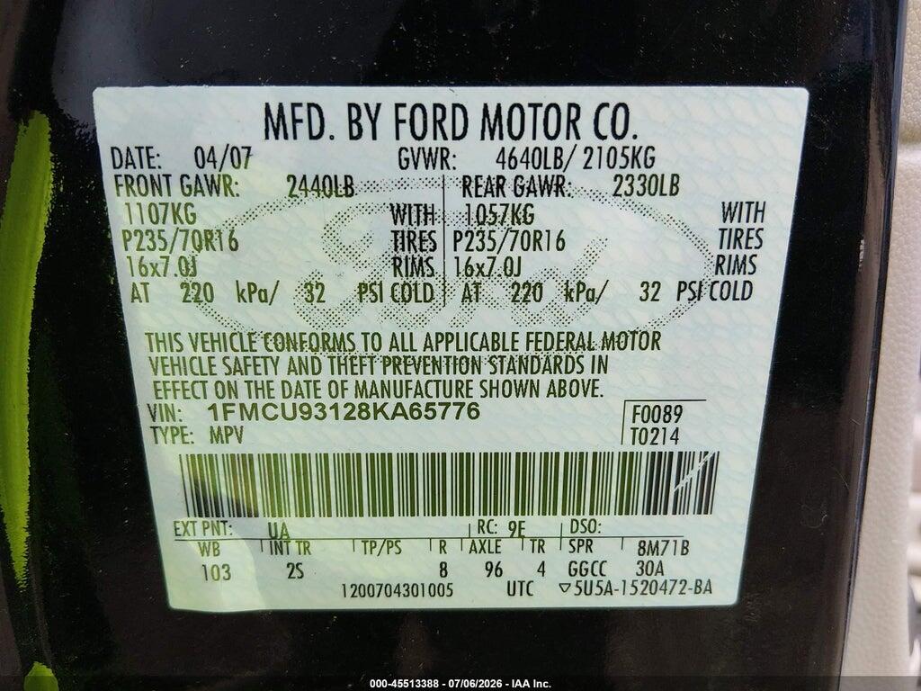 1FMCU93128KA65776 2008 FORD ESCAPE photo no. 9