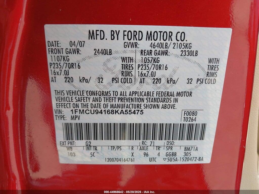 1FMCU94168KA55475 2008 FORD ESCAPE photo no. 9