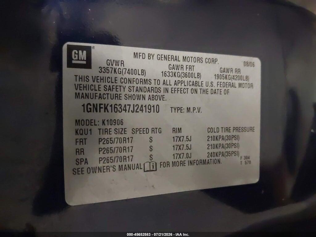 1GNFK16347J241910 2007 CHEVROLET SUBURBAN photo no. 9