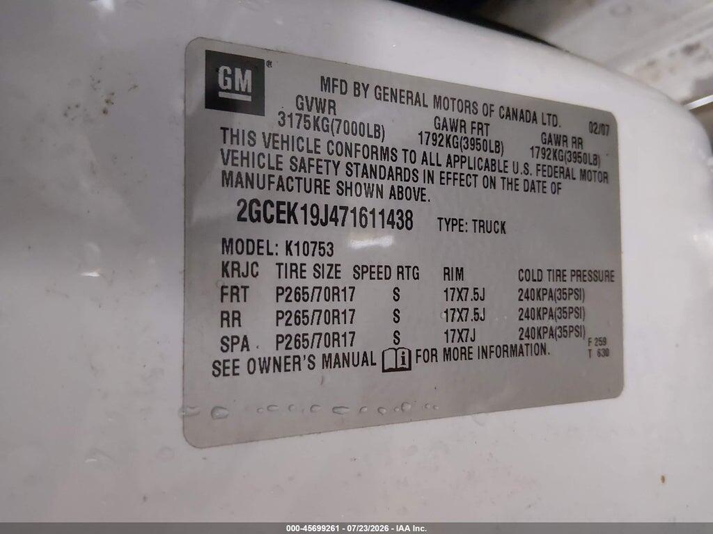 2GCEK19J471611438 2007 CHEVROLET SILVERADO 1500 photo no. 9
